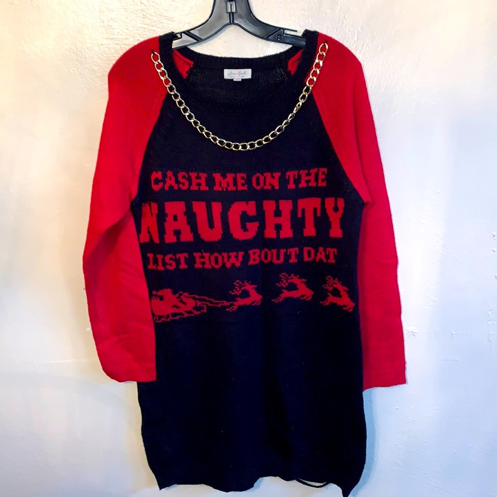 “CaSH ME on the NAUGHTY LIST HOW BOUT DAT.”Christmas “Funny”  Sweater Dress